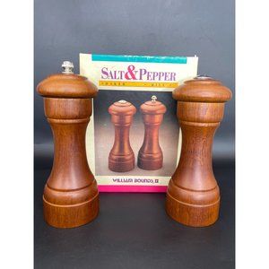 Vtg William Bounds, II Roosevelt Style Walnut Wood Salt and Pepper Shakers w/Box